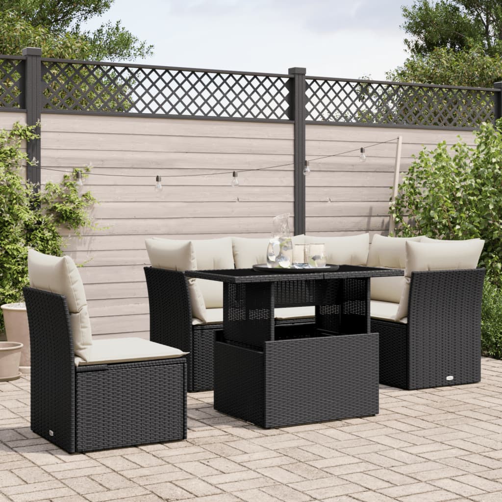 6-delige Loungeset met kussens poly rattan zwart is nu te koop bij PeponiXL, paradijselijk wonen!