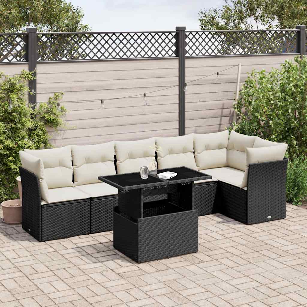 7-delige Loungeset met kussens poly rattan zwart is nu te koop bij PeponiXL, paradijselijk wonen!
