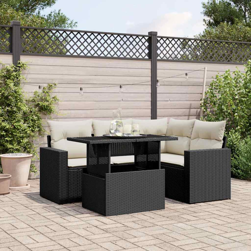 5-delige Loungeset met kussens poly rattan zwart is nu te koop bij PeponiXL, paradijselijk wonen!