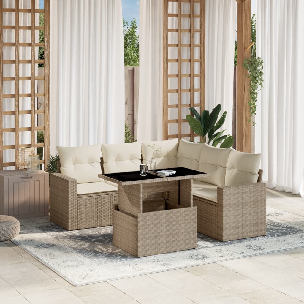 6-delige Loungeset met kussens poly rattan beige is nu te koop bij PeponiXL, paradijselijk wonen!