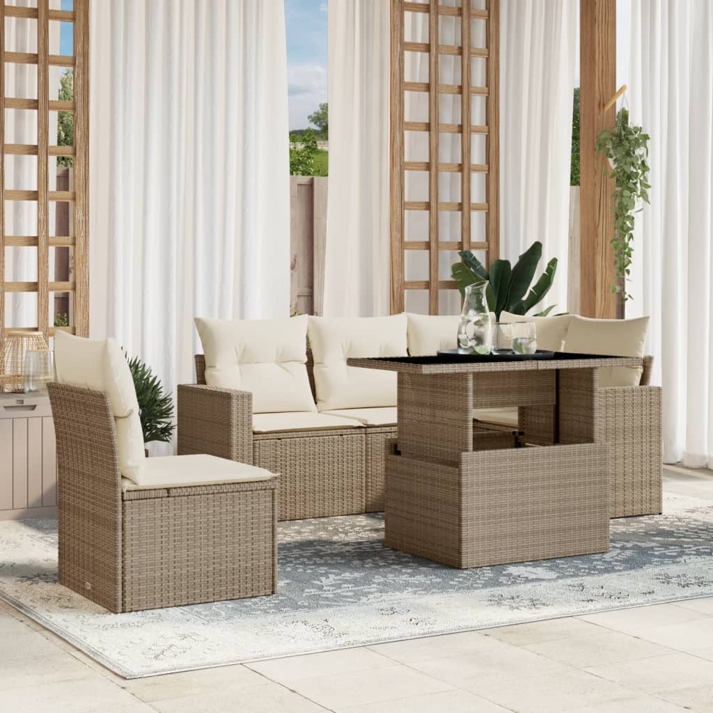 6-delige Loungeset met kussens poly rattan beige is nu te koop bij PeponiXL, paradijselijk wonen!