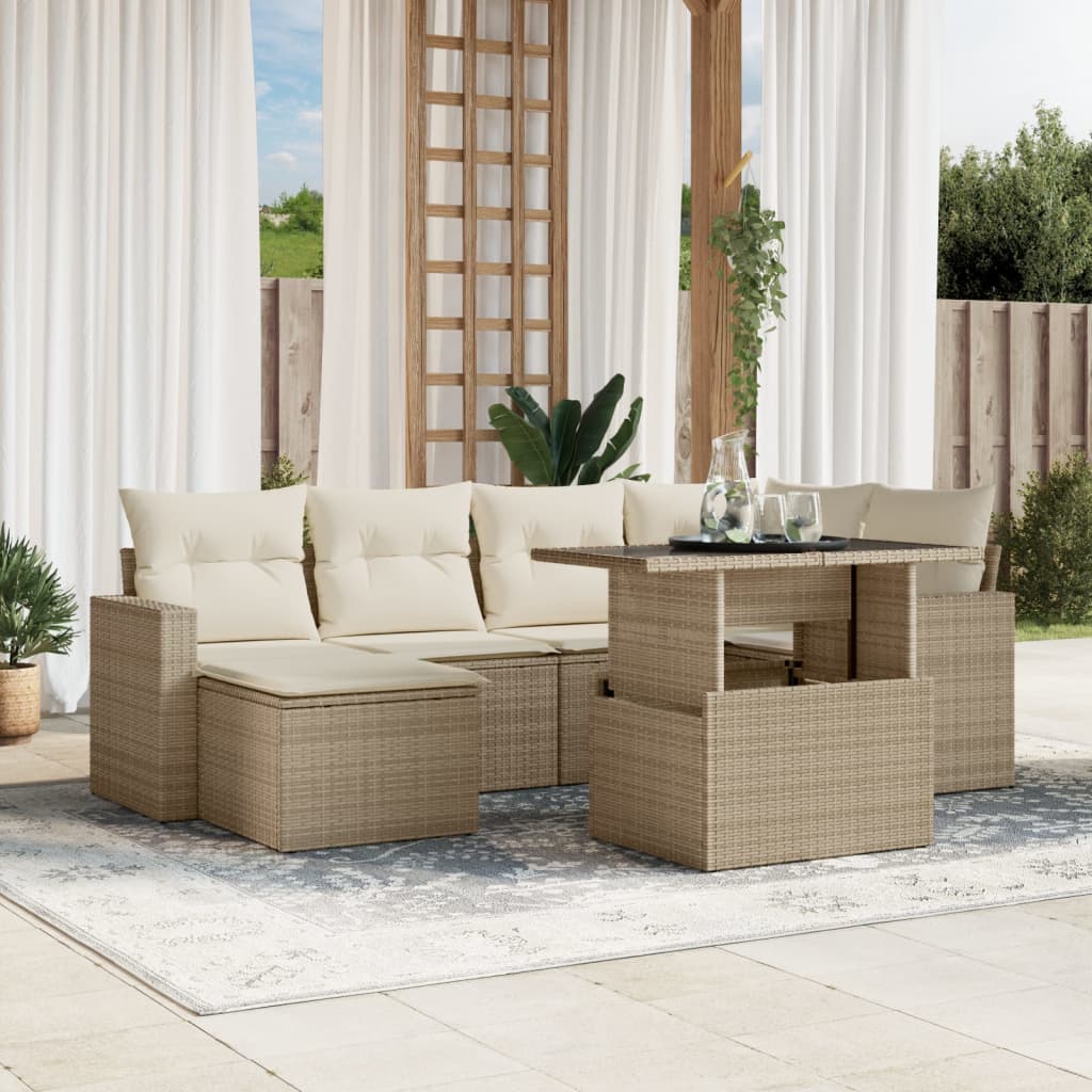 7-delige Loungeset met kussens poly rattan beige is nu te koop bij PeponiXL, paradijselijk wonen!