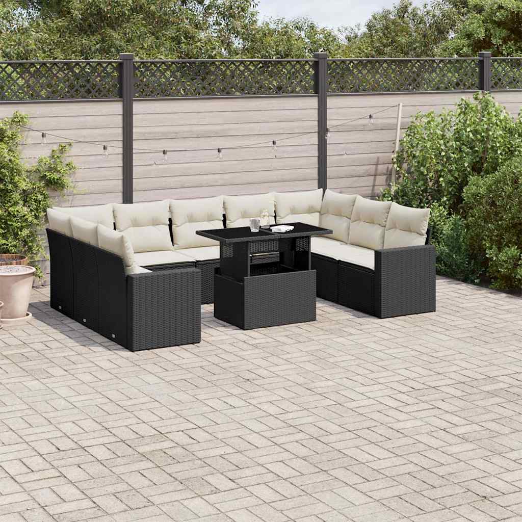 10-delige Loungeset met kussens poly rattan zwart is nu te koop bij PeponiXL, paradijselijk wonen!