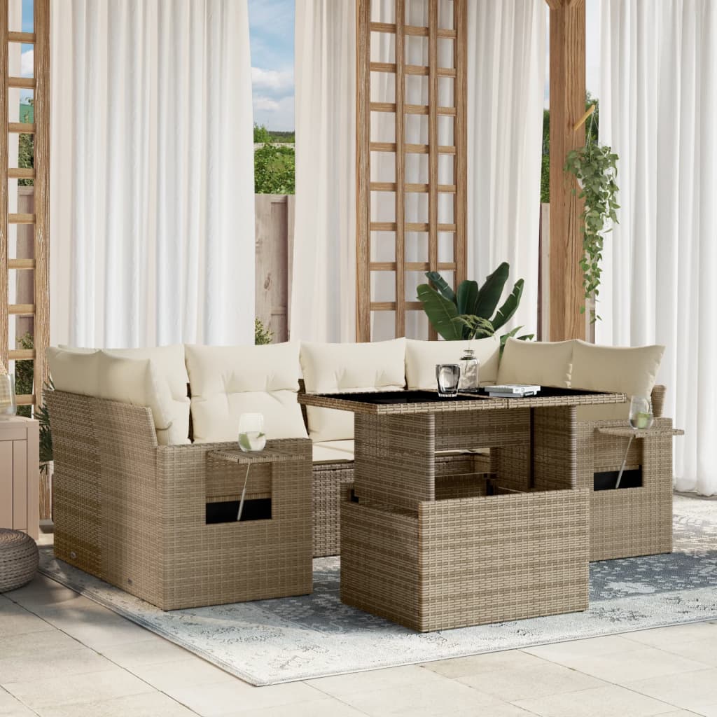 7-delige Loungeset met kussens poly rattan beige is nu te koop bij PeponiXL, paradijselijk wonen!