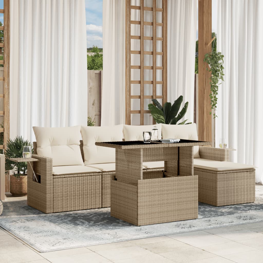 6-delige Loungeset met kussens poly rattan beige is nu te koop bij PeponiXL, paradijselijk wonen!