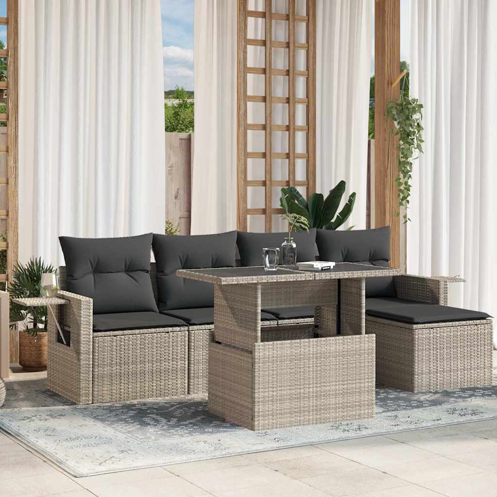 6-delige Loungeset met kussens poly rattan lichtgrijs is nu te koop bij PeponiXL, paradijselijk wonen!