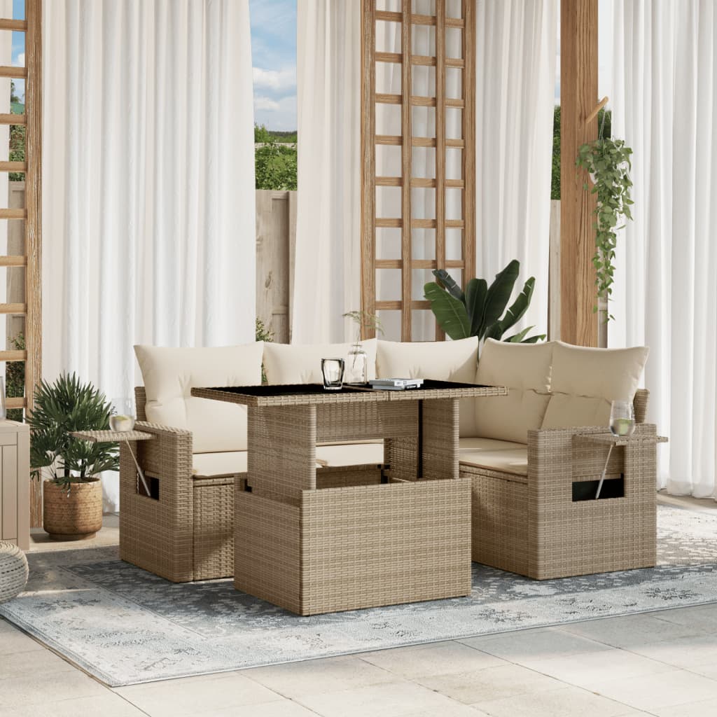 5-delige Loungeset met kussens poly rattan beige is nu te koop bij PeponiXL, paradijselijk wonen!