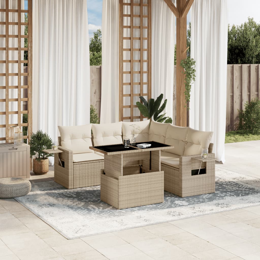 6-delige Loungeset met kussens poly rattan beige is nu te koop bij PeponiXL, paradijselijk wonen!