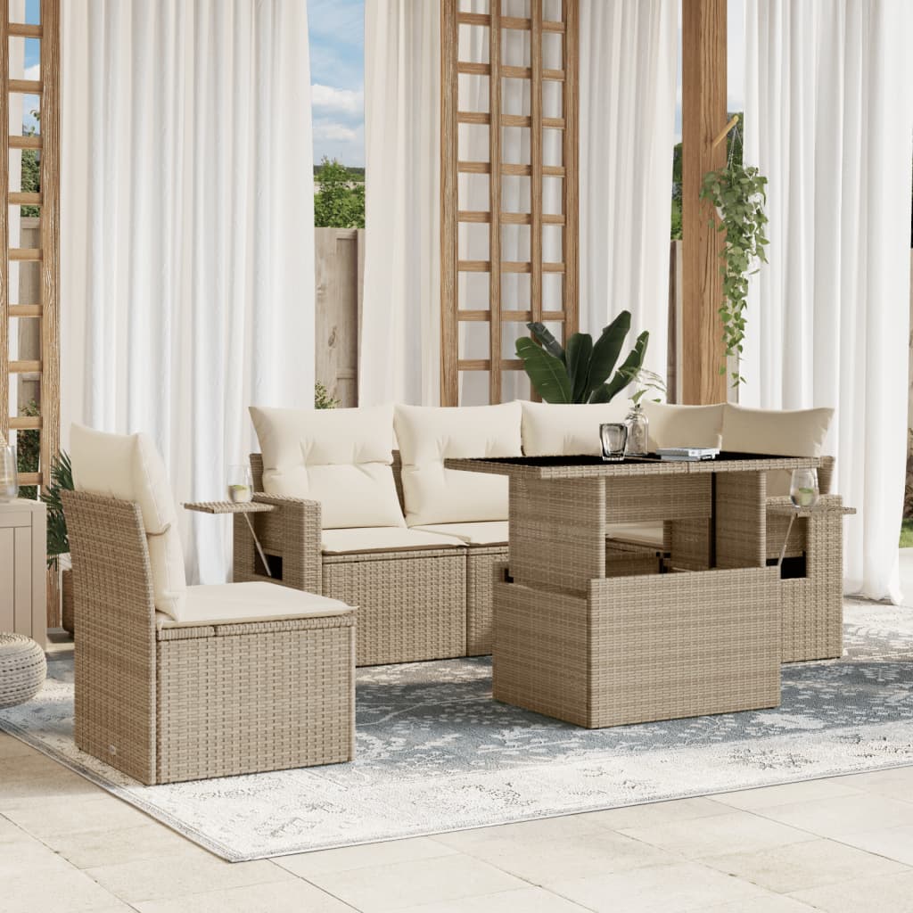 6-delige Loungeset met kussens poly rattan beige is nu te koop bij PeponiXL, paradijselijk wonen!