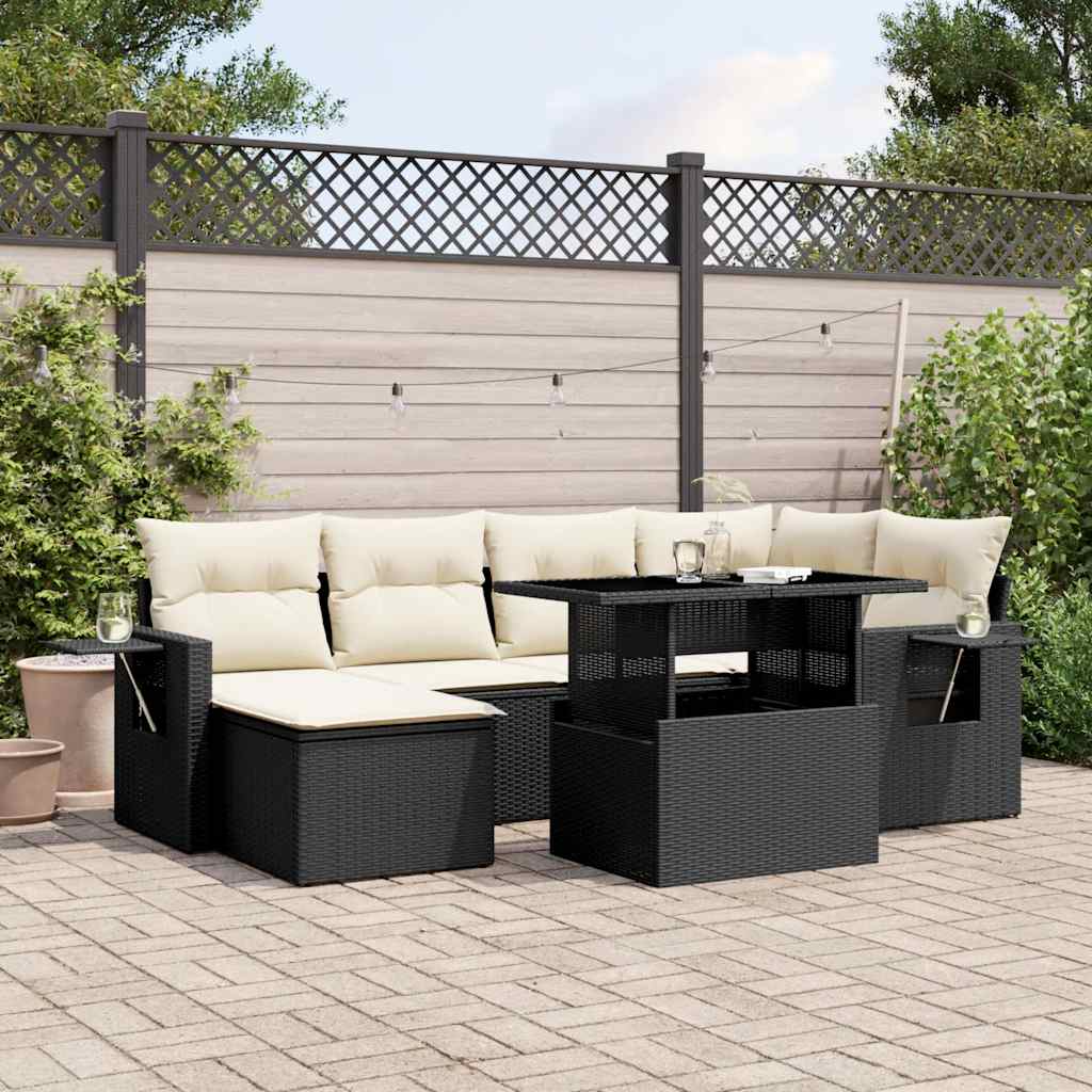 7-delige Loungeset met kussens poly rattan zwart is nu te koop bij PeponiXL, paradijselijk wonen!