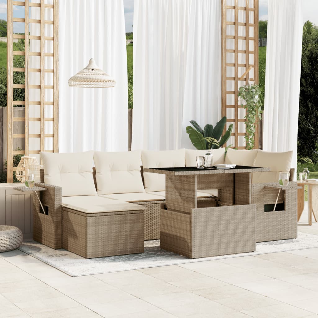 7-delige Loungeset met kussens poly rattan beige is nu te koop bij PeponiXL, paradijselijk wonen!