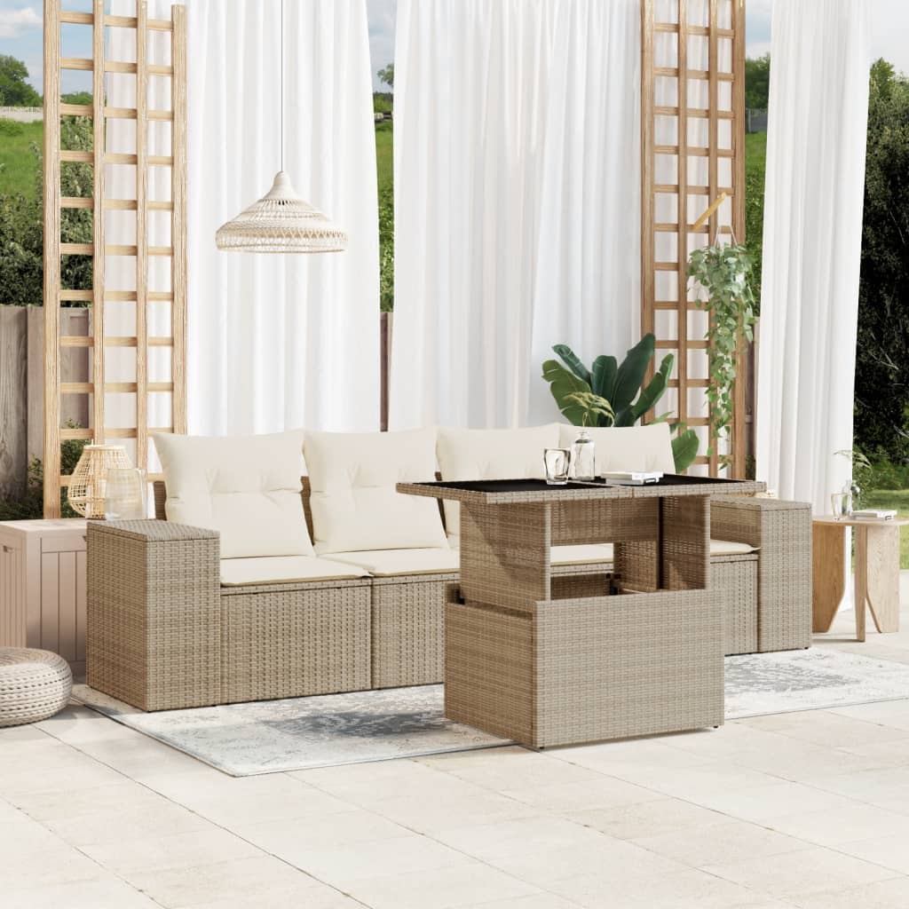 5-delige Loungeset met kussens poly rattan beige is nu te koop bij PeponiXL, paradijselijk wonen!