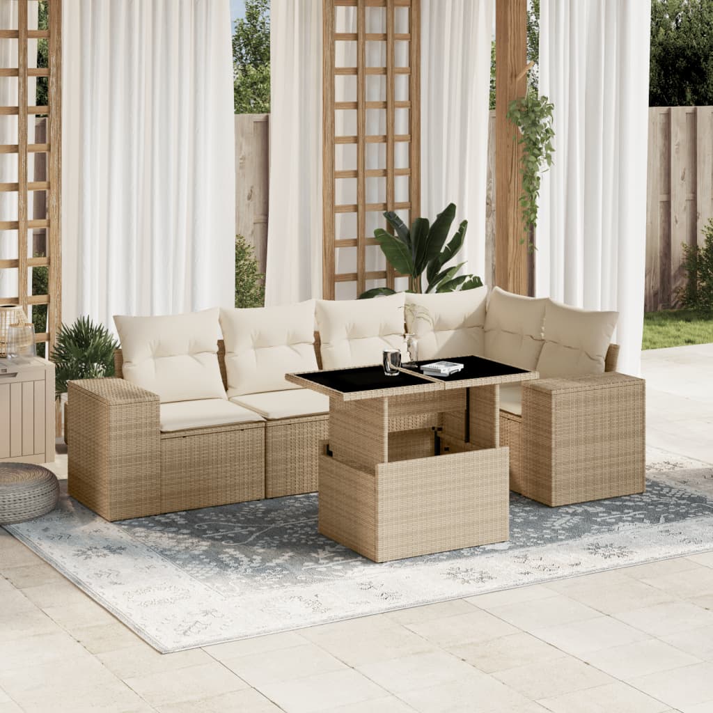 6-delige Loungeset met kussens poly rattan beige is nu te koop bij PeponiXL, paradijselijk wonen!