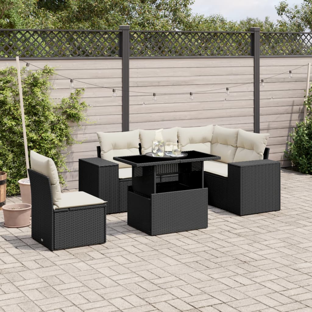 6-delige Loungeset met kussens poly rattan zwart is nu te koop bij PeponiXL, paradijselijk wonen!