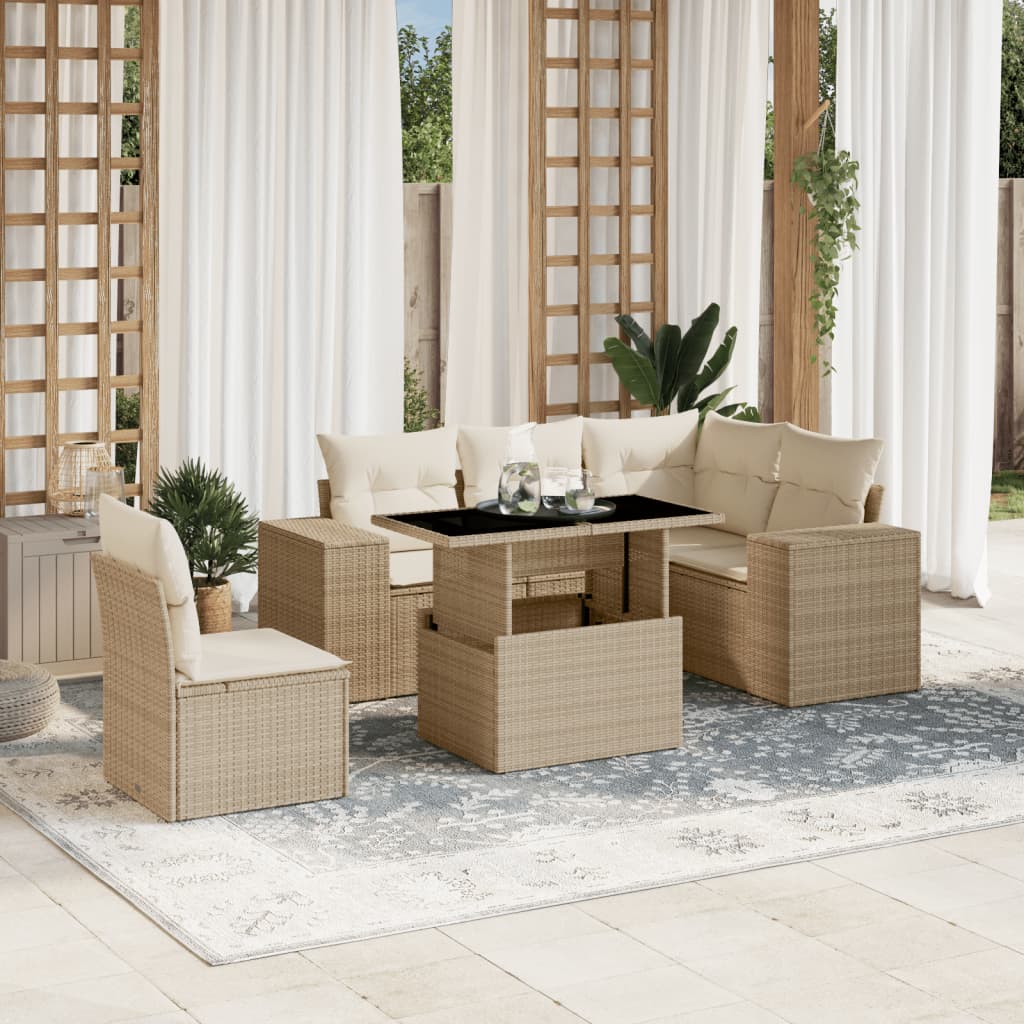 6-delige Loungeset met kussens poly rattan beige is nu te koop bij PeponiXL, paradijselijk wonen!