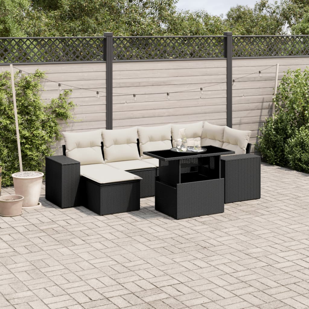 7-delige Loungeset met kussens poly rattan zwart is nu te koop bij PeponiXL, paradijselijk wonen!