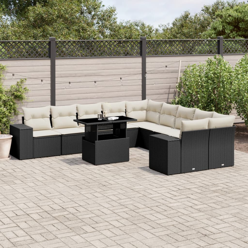 11-delige Loungeset met kussens poly rattan zwart is nu te koop bij PeponiXL, paradijselijk wonen!