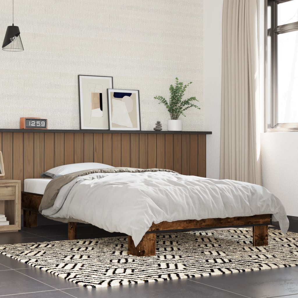 Bedframe bewerkt hout en metaal gerookt eikenkleurig 75x190 cm is nu te koop bij PeponiXL, paradijselijk wonen!