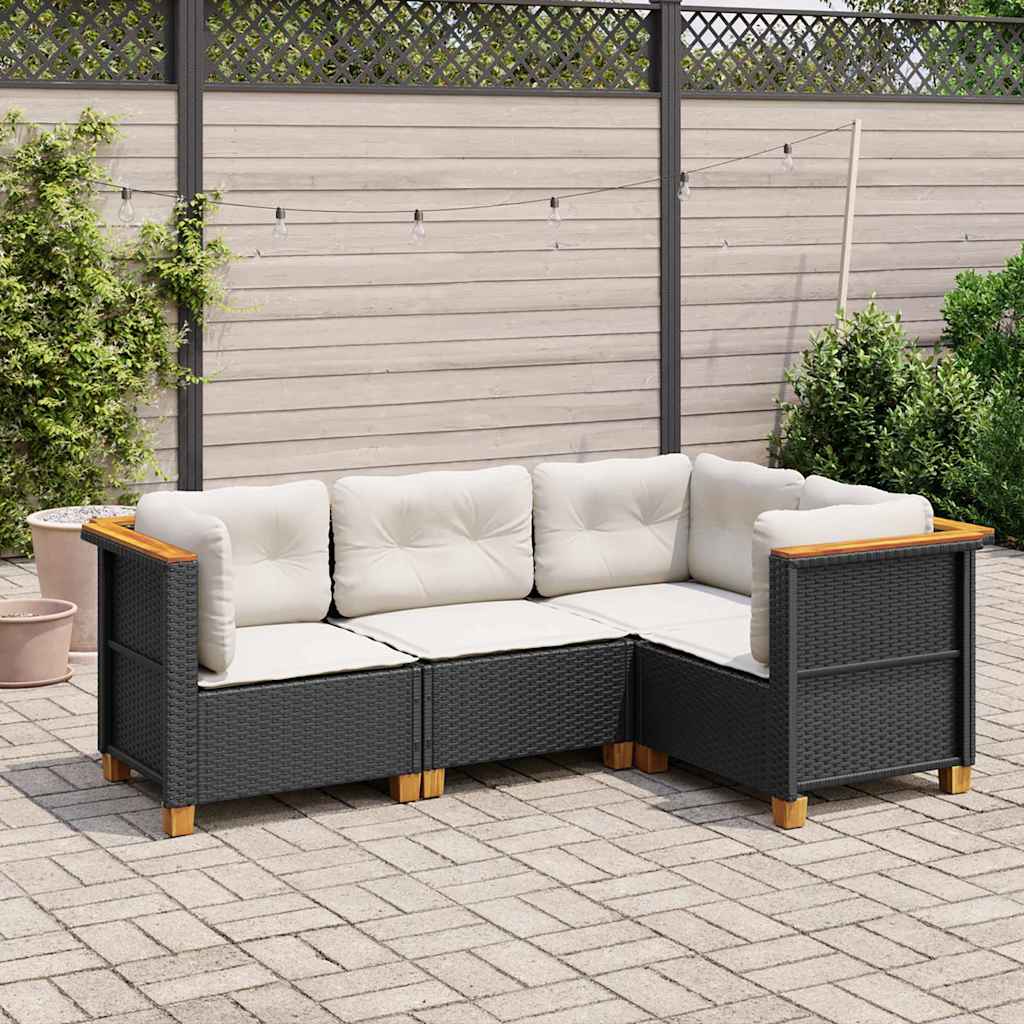 4-delige Loungeset met kussens poly rattan zwart is nu te koop bij PeponiXL, paradijselijk wonen!