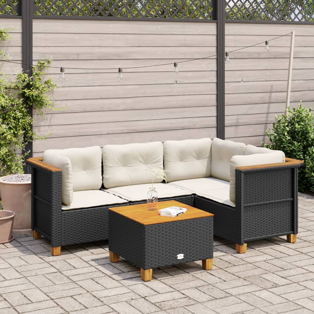 5-delige Loungeset met kussens poly rattan zwart is nu te koop bij PeponiXL, paradijselijk wonen!