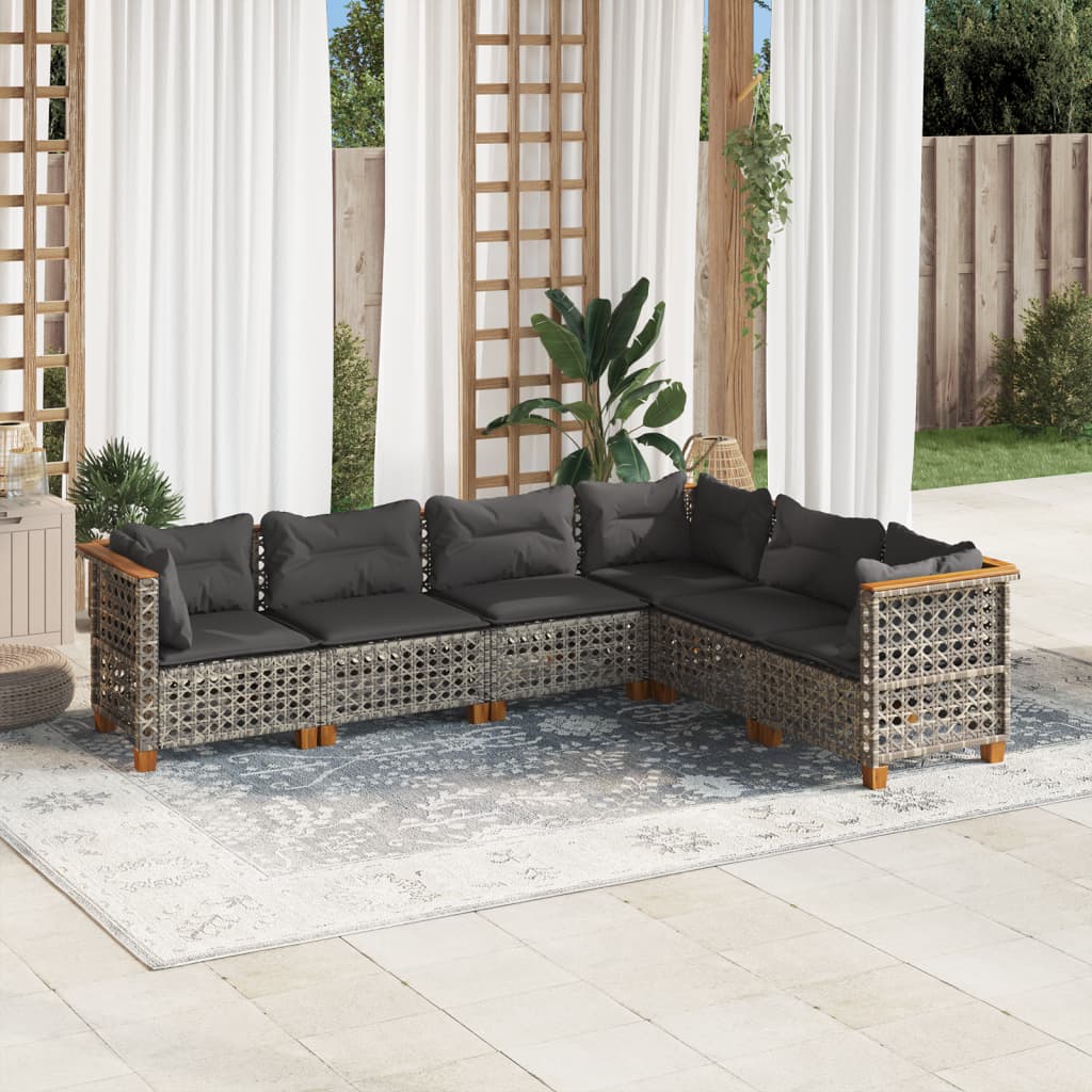 6-delige Loungeset met kussens poly rattan grijs is nu te koop bij PeponiXL, paradijselijk wonen!