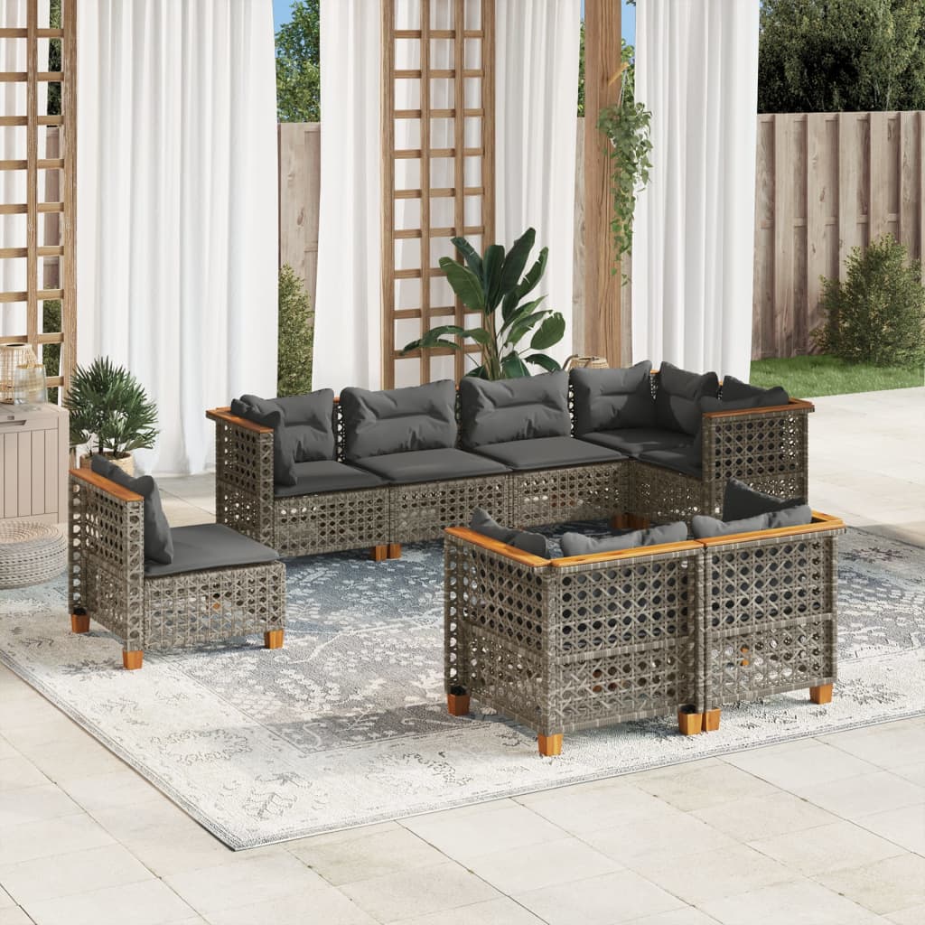 8-delige Loungeset met kussens poly rattan grijs is nu te koop bij PeponiXL, paradijselijk wonen!