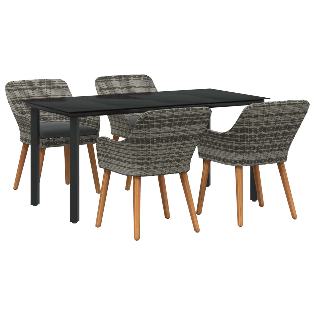 Tuin eettafelset met kussen 5 pcs Grijs poly rattan is nu te koop bij PeponiXL, paradijselijk wonen!