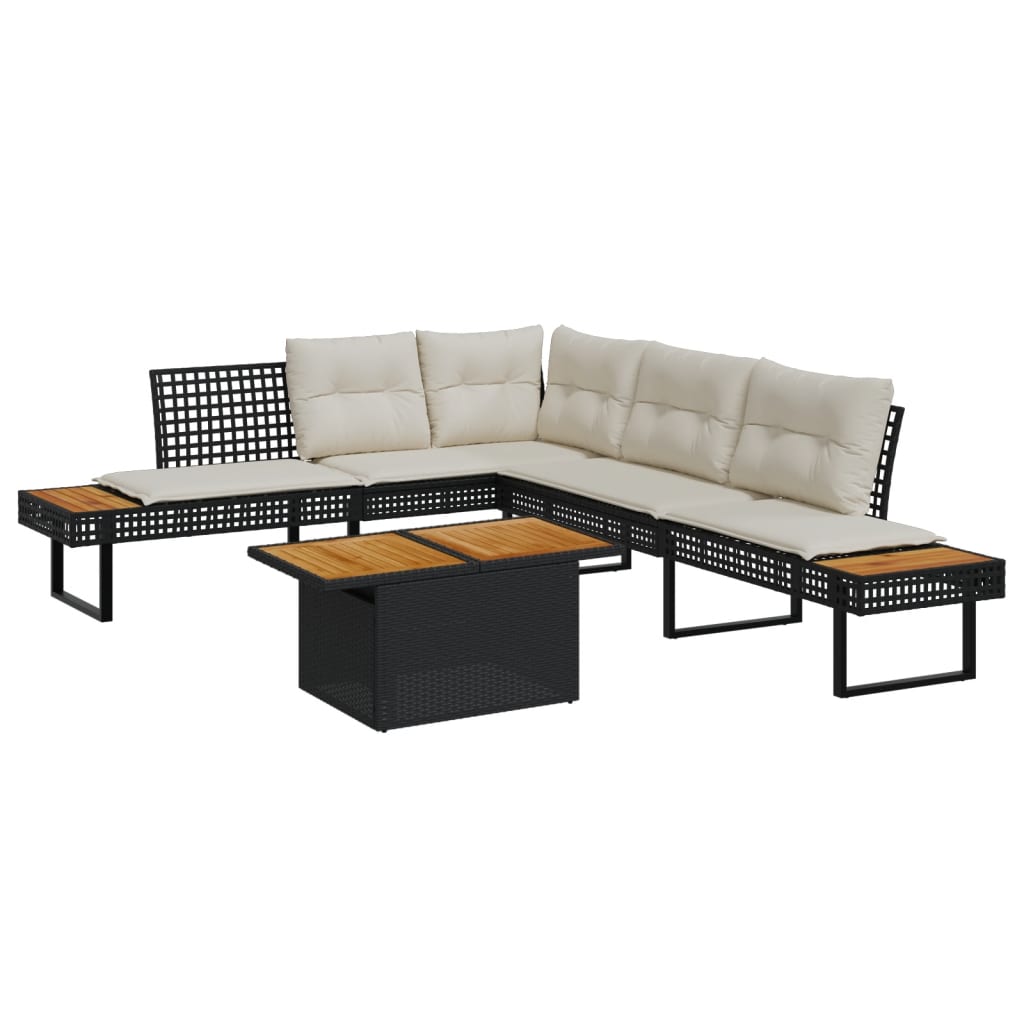 2-delige Loungeset met kussens poly rattan en acaciahout zwart is nu te koop bij PeponiXL, paradijselijk wonen!