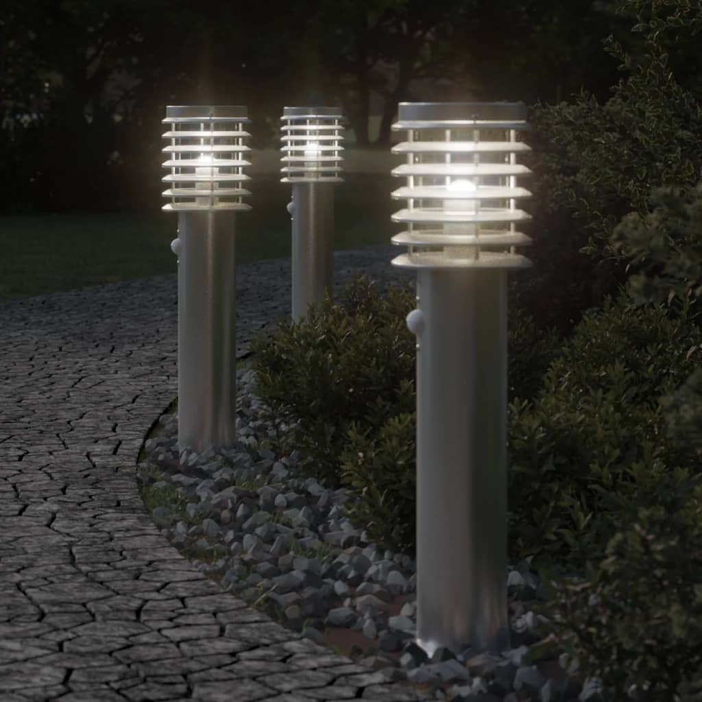 Buitenvloerlampen 3 st met sensors 60 cm roestvrijstaal zilver is nu te koop bij PeponiXL, paradijselijk wonen!