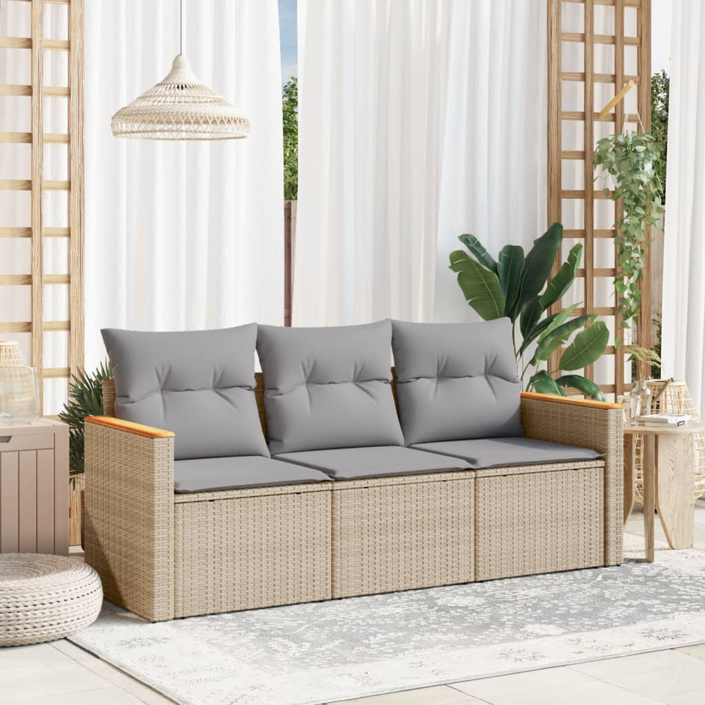 3-delige Loungeset met kussens poly rattan beige is nu te koop bij PeponiXL, paradijselijk wonen!