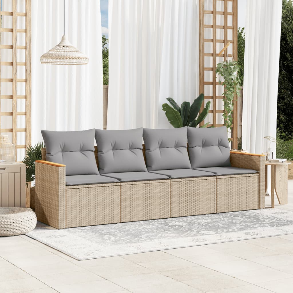 4-delige Loungeset met kussens poly rattan beige is nu te koop bij PeponiXL, paradijselijk wonen!