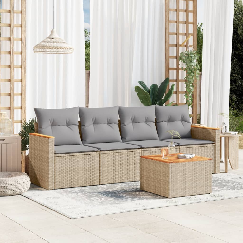 5-delige Loungeset met kussens poly rattan beige is nu te koop bij PeponiXL, paradijselijk wonen!