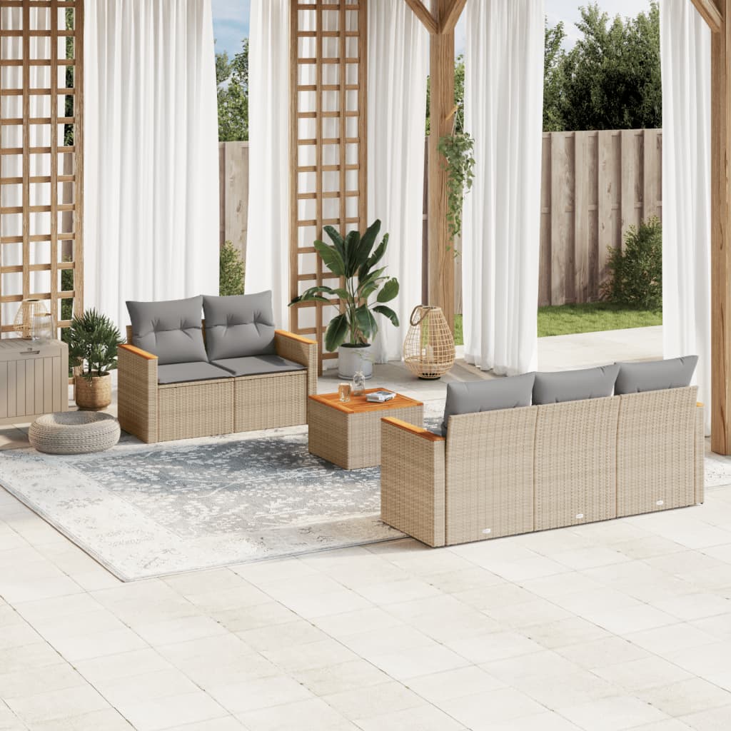 6-delige Loungeset met kussens poly rattan beige is nu te koop bij PeponiXL, paradijselijk wonen!
