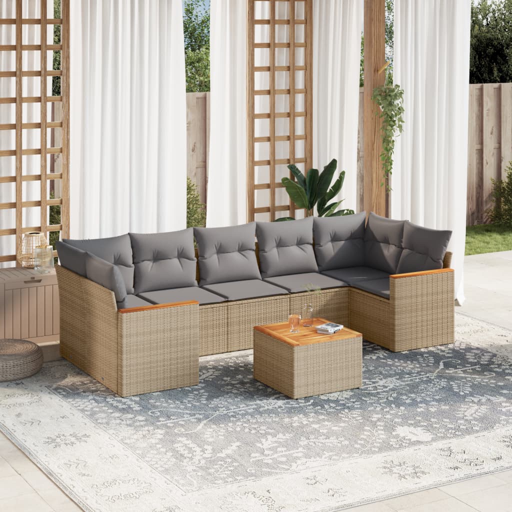 8-delige Loungeset met kussens poly rattan beige is nu te koop bij PeponiXL, paradijselijk wonen!