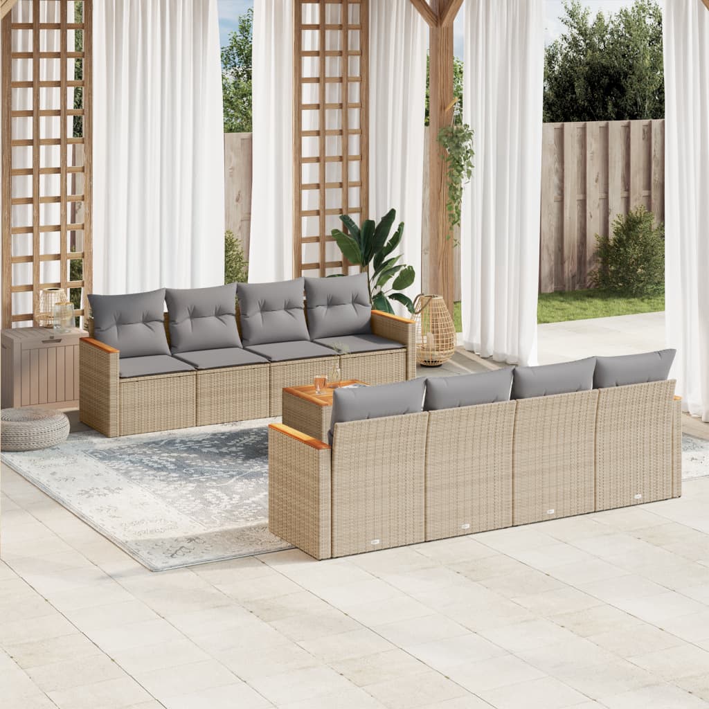 9-delige Loungeset met kussens poly rattan beige is nu te koop bij PeponiXL, paradijselijk wonen!