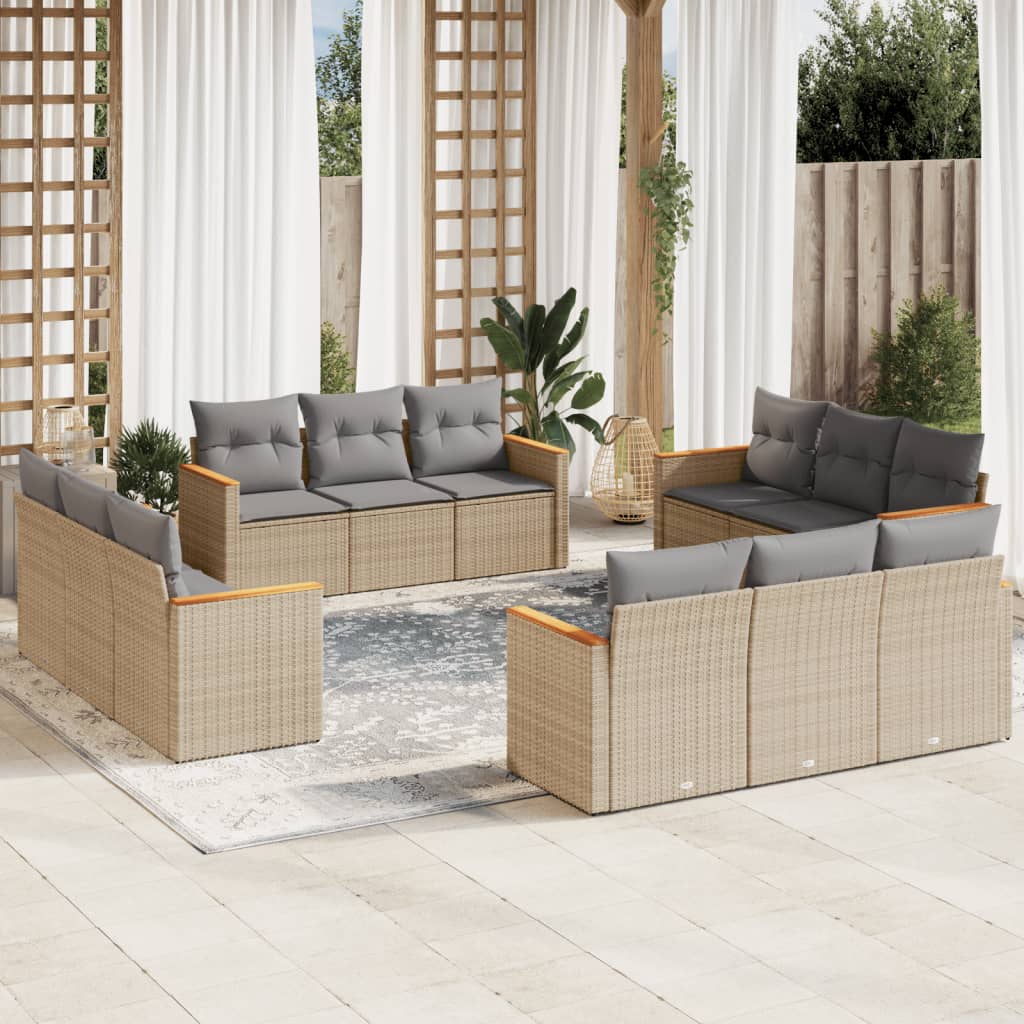 12-delige Loungeset met kussens poly rattan beige is nu te koop bij PeponiXL, paradijselijk wonen!