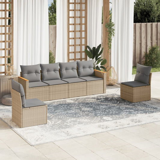 6-delige Loungeset met kussens poly rattan beige is nu te koop bij PeponiXL, paradijselijk wonen!