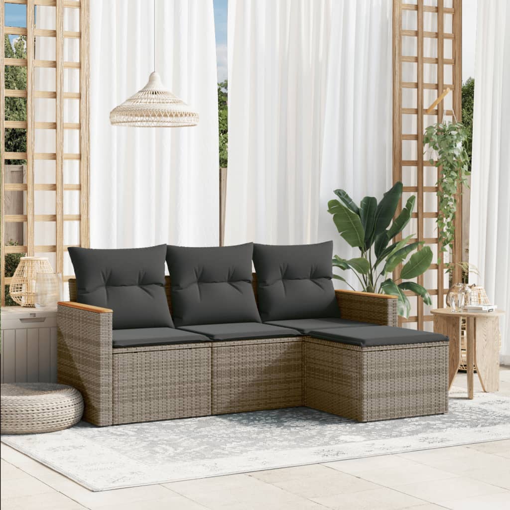 4-delige Loungeset met kussens poly rattan grijs is nu te koop bij PeponiXL, paradijselijk wonen!