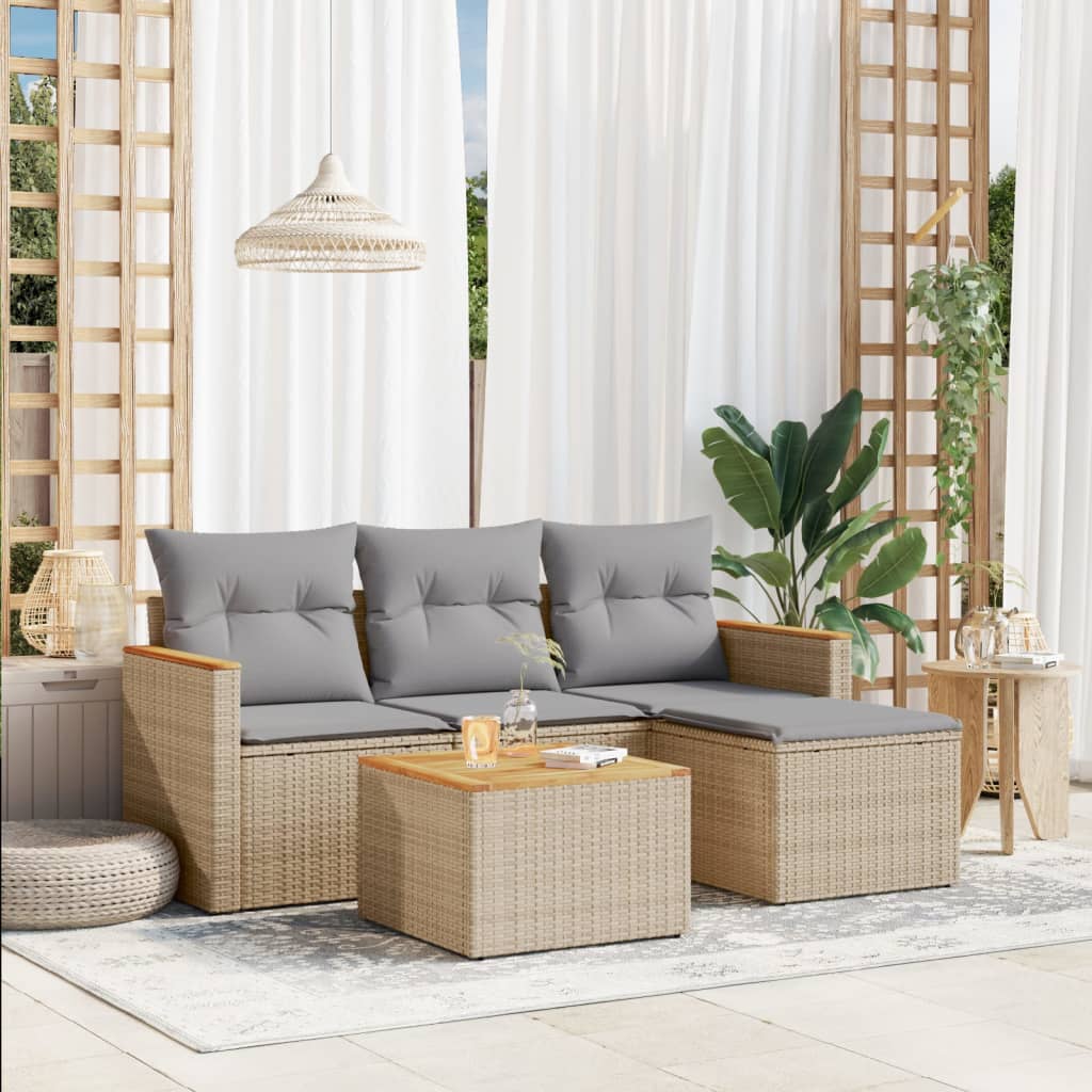 5-delige Loungeset met kussens poly rattan beige is nu te koop bij PeponiXL, paradijselijk wonen!