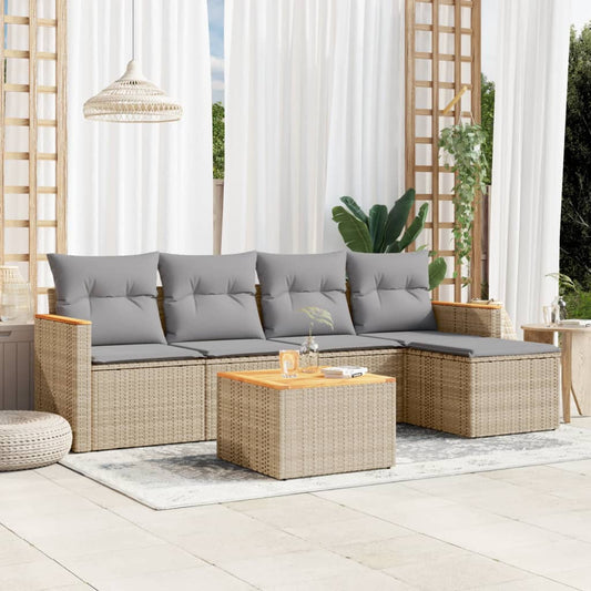 6-delige Loungeset met kussens poly rattan beige is nu te koop bij PeponiXL, paradijselijk wonen!