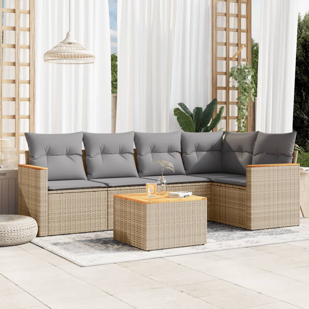 6-delige Loungeset met kussens poly rattan beige is nu te koop bij PeponiXL, paradijselijk wonen!