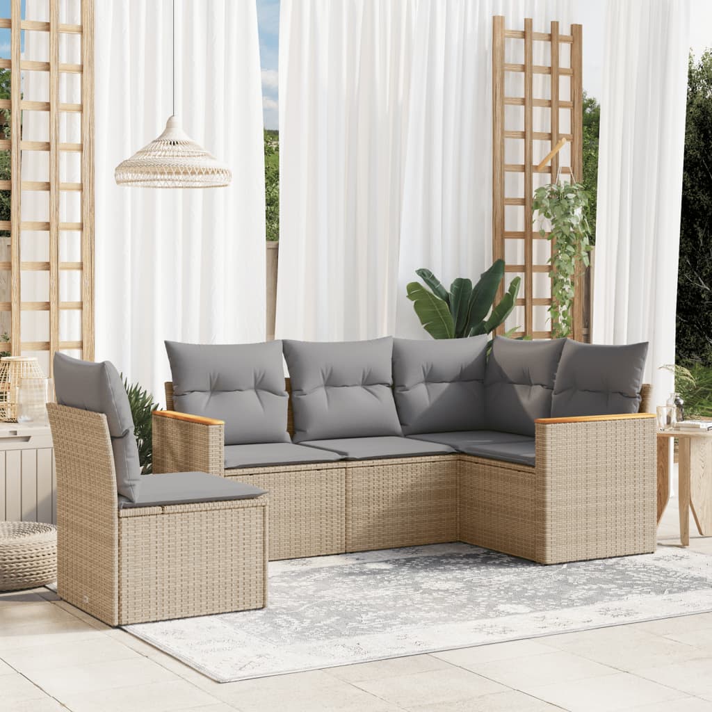 5-delige Loungeset met kussens poly rattan beige is nu te koop bij PeponiXL, paradijselijk wonen!