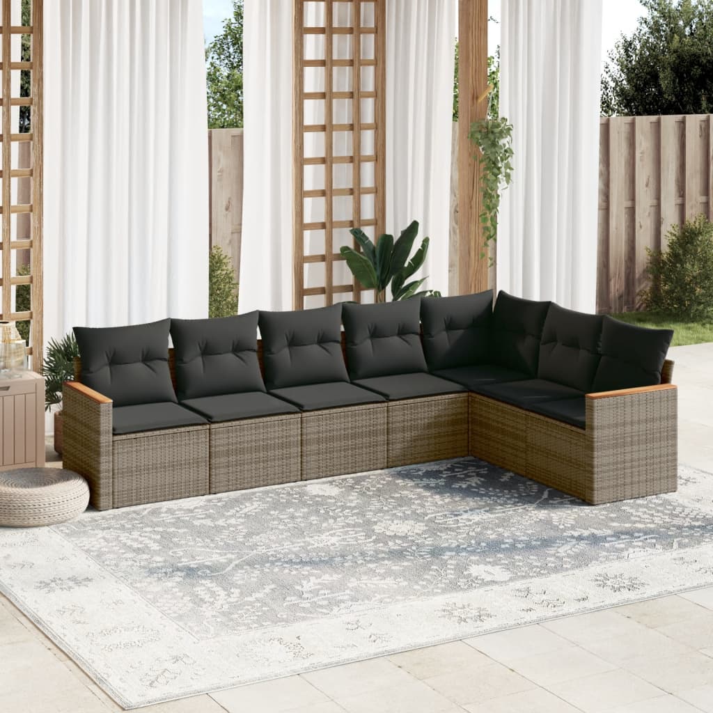 7-delige Loungeset met kussens poly rattan grijs is nu te koop bij PeponiXL, paradijselijk wonen!