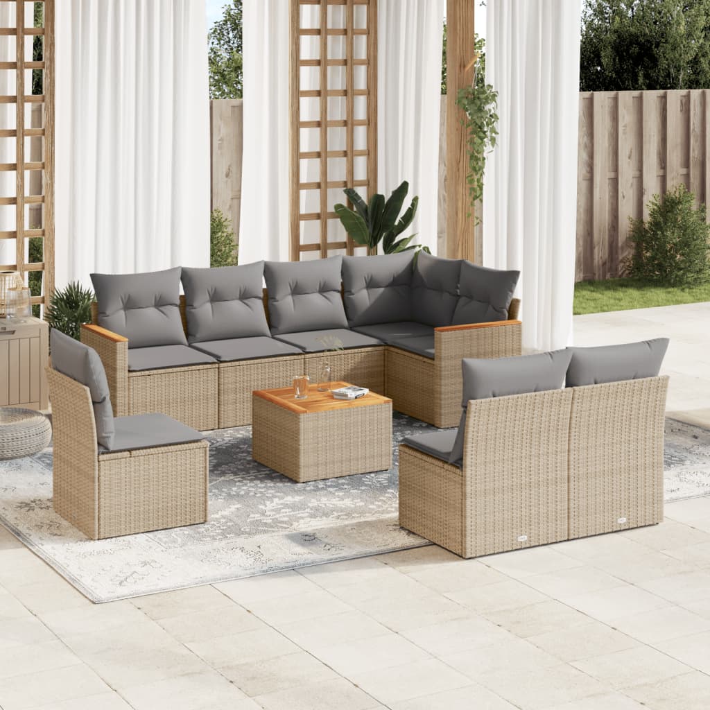 9-delige Loungeset met kussens poly rattan beige is nu te koop bij PeponiXL, paradijselijk wonen!