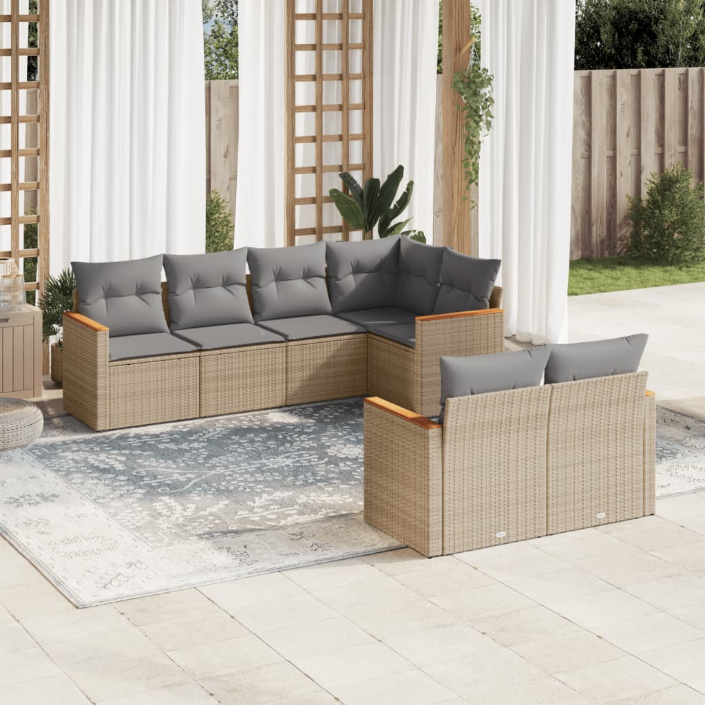 7-delige Loungeset met kussens poly rattan beige is nu te koop bij PeponiXL, paradijselijk wonen!