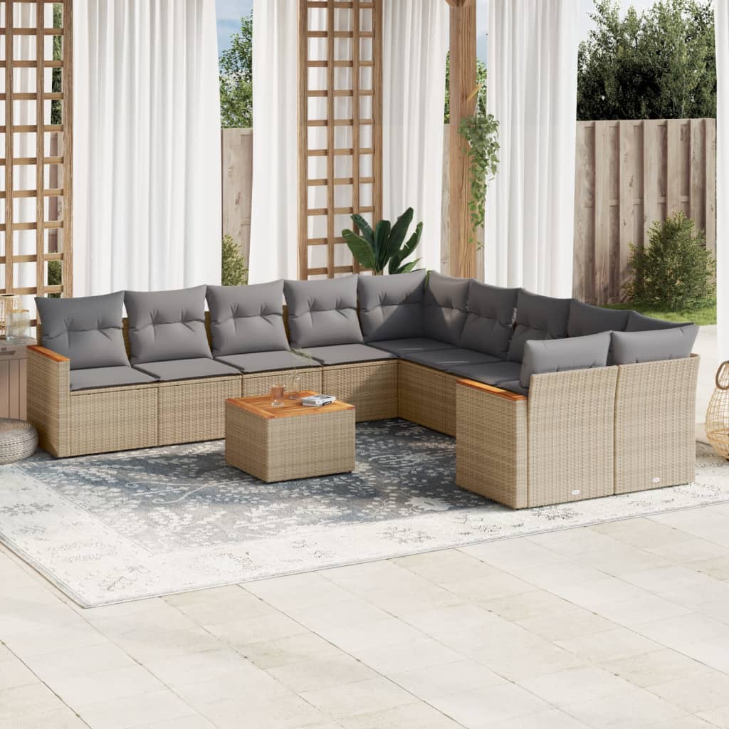 11-delige Tuinset met kussens poly rattan beige is nu te koop bij PeponiXL, paradijselijk wonen!