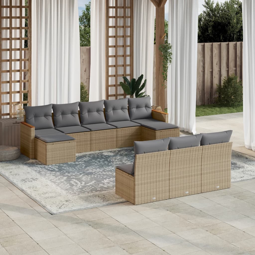 10-delige Loungeset met kussens poly rattan beige is nu te koop bij PeponiXL, paradijselijk wonen!