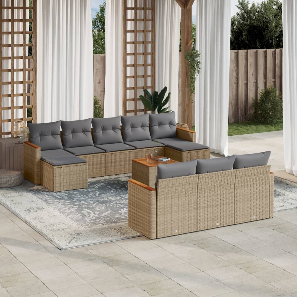 11-delige Tuinset met kussens poly rattan beige is nu te koop bij PeponiXL, paradijselijk wonen!