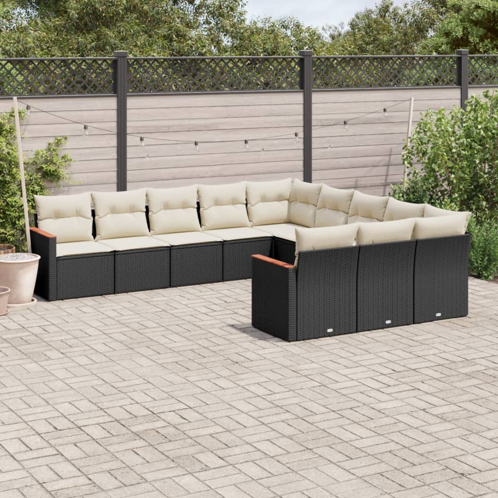 11-delige Loungeset met kussens poly rattan zwart is nu te koop bij PeponiXL, paradijselijk wonen!