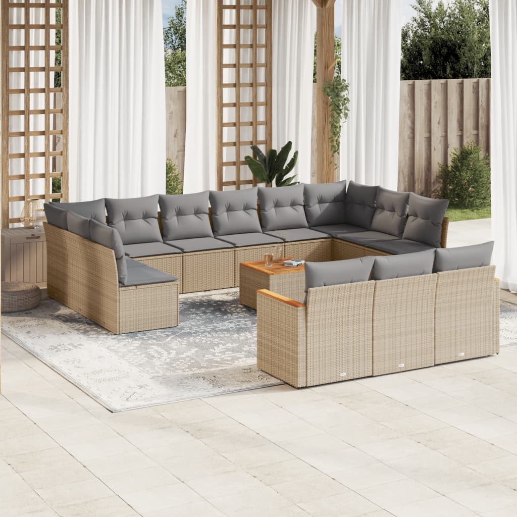 14-delige Loungeset met kussens poly rattan beige is nu te koop bij PeponiXL, paradijselijk wonen!